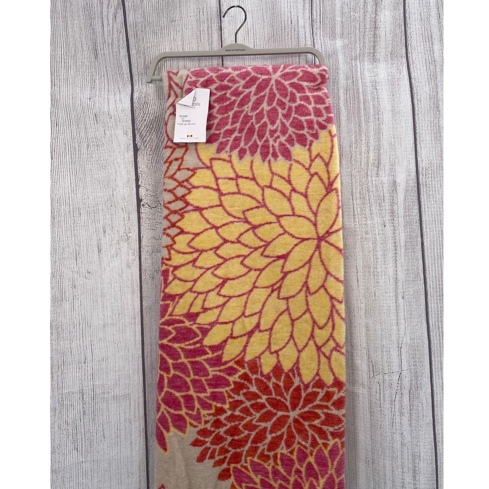 Docofil Throw Blanket Pink Yellow Floral Dahlia Cotton Portugal Colorful Cozy